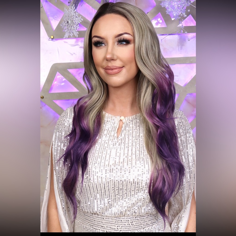 CSC PETITE Sharpay Grape-Aid - Silver Blonde to Purple Ombre Women’s Petite Wig